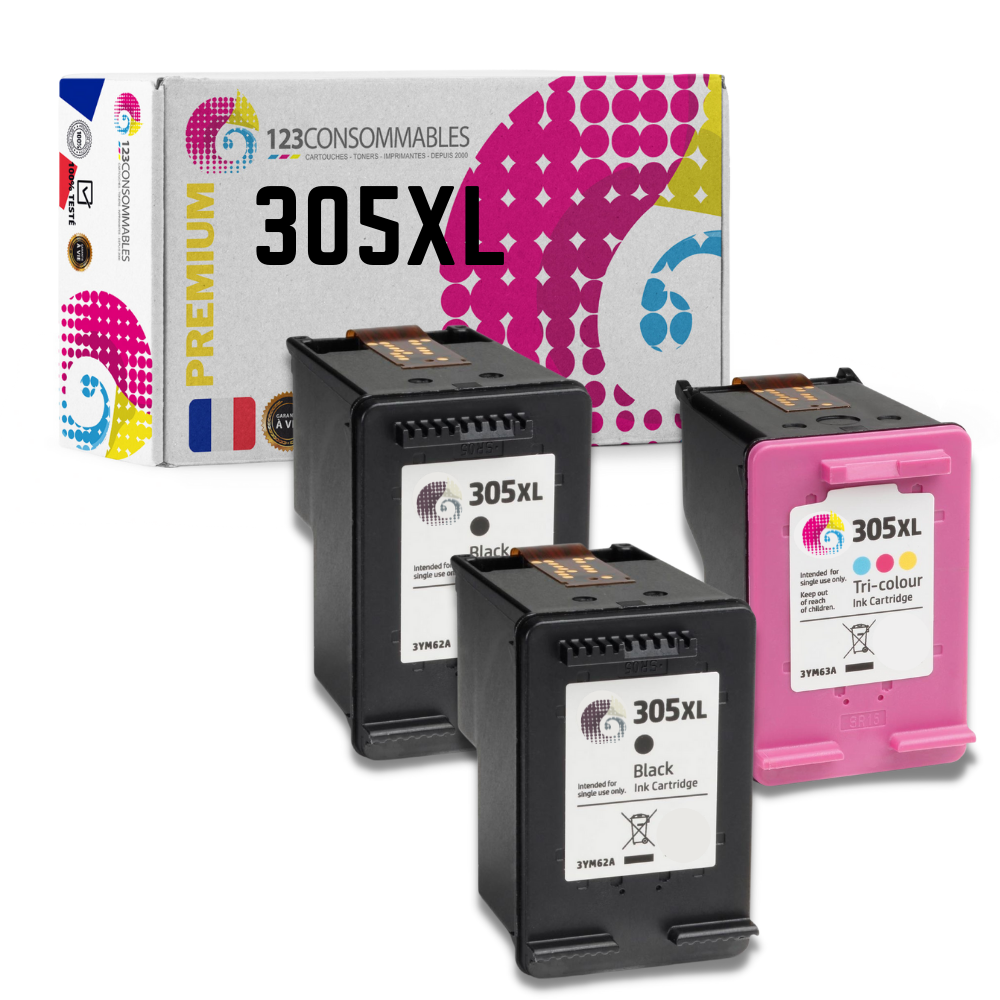 MaxiPack 3 cartouches compatible avec HP 305XL (2 noirs + 1 couleur)